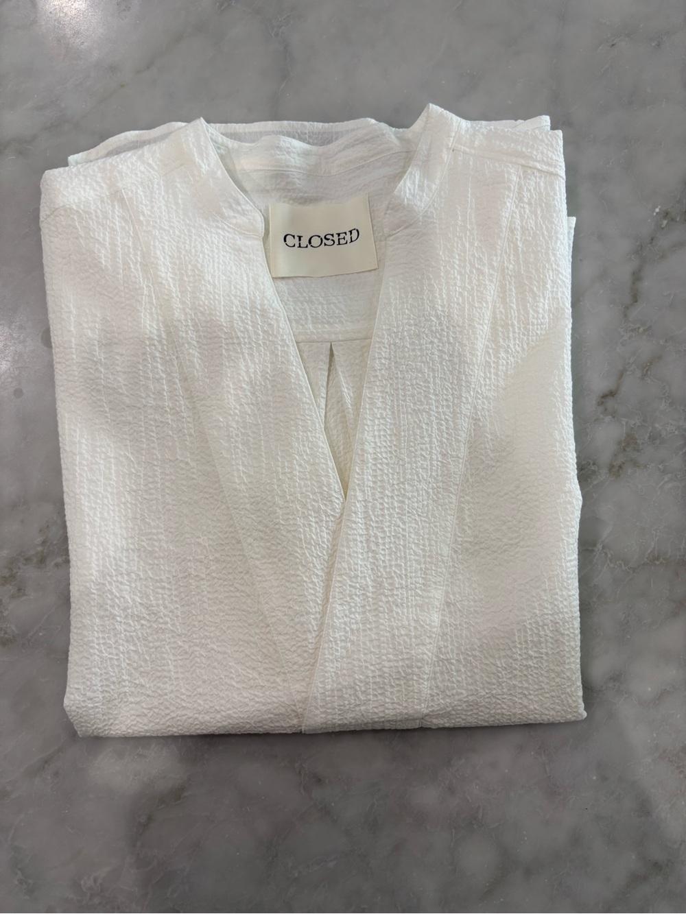 CLOSED White Textured Cotton V-Neck Top Long Sleeve Blouse Small